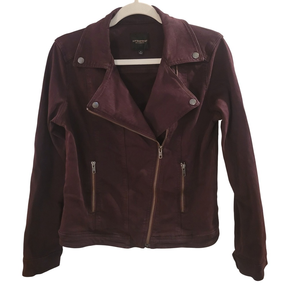 Liverpool Los Angeles Burgundy Plum Stretch Twill Moto‎ Jacket Small Minimalist